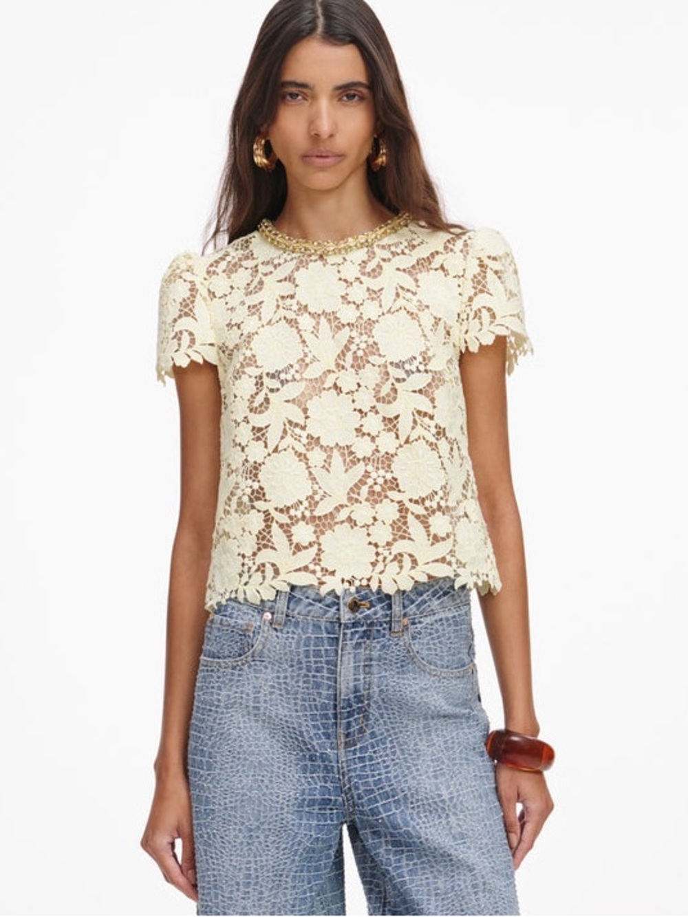 NWOT Self-Portrait YELLOW LACE TOP